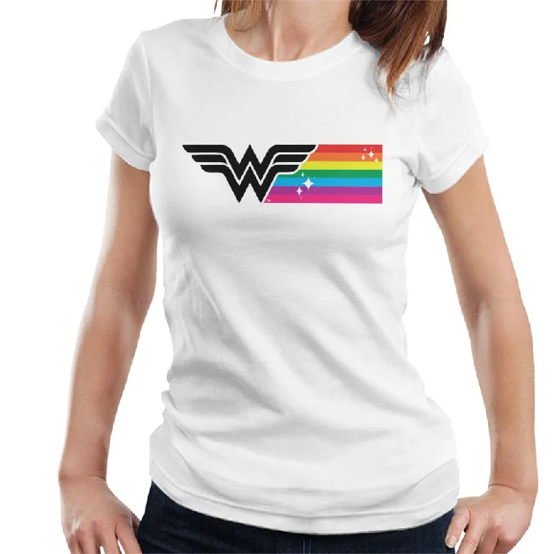 Wonder Woman Black Logo Rainbow Women's T-Shirt Embroidered Appliqued Beaded