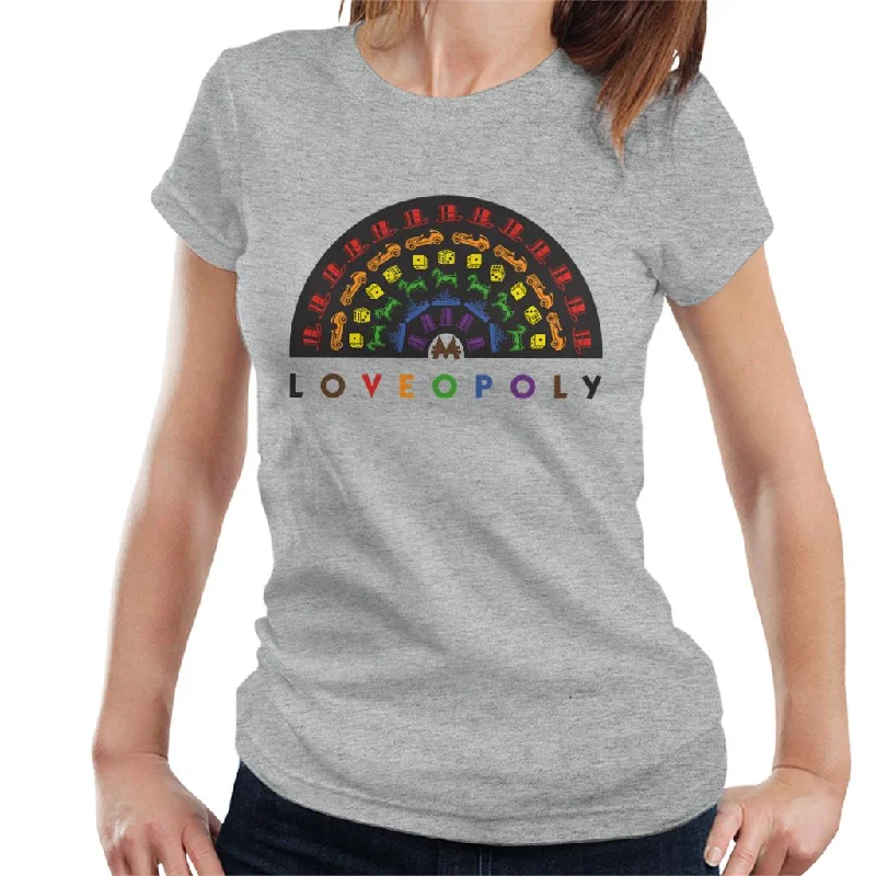 Monopoly Loveopoly Rainbow Character Tokens Women's T-Shirt Chenille Fabric Brocade Fabric Lace Fabric Monopoly Loveopoly Rainbow Character Tokens Women's T-Shirt Chenille Fabric Brocade Fabric Lace Fabric