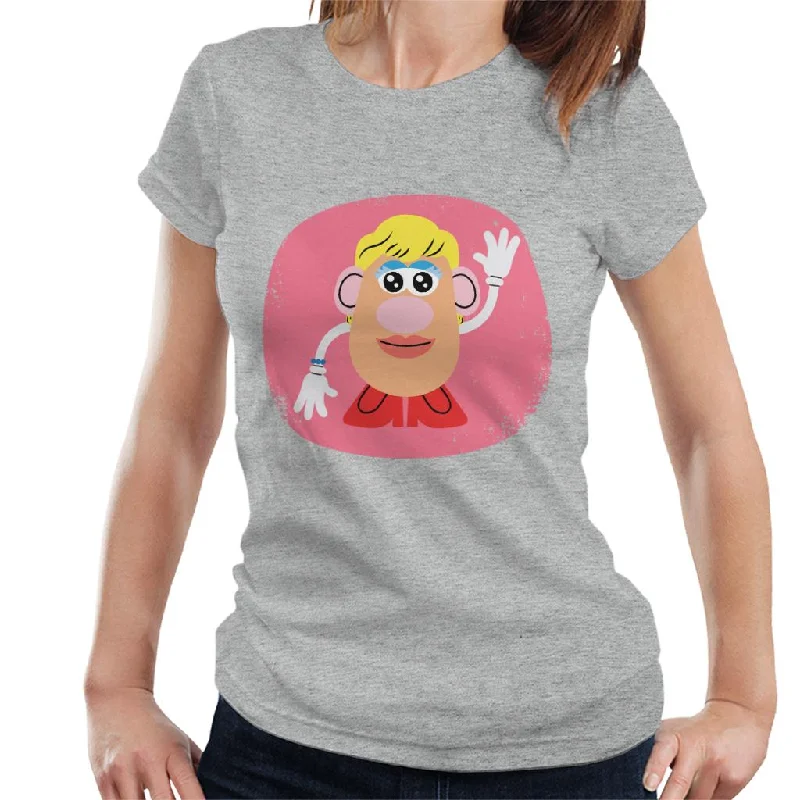 Mrs Potato Head Waving Women's T-Shirt Zippered Front Buttoned Front Snap Front