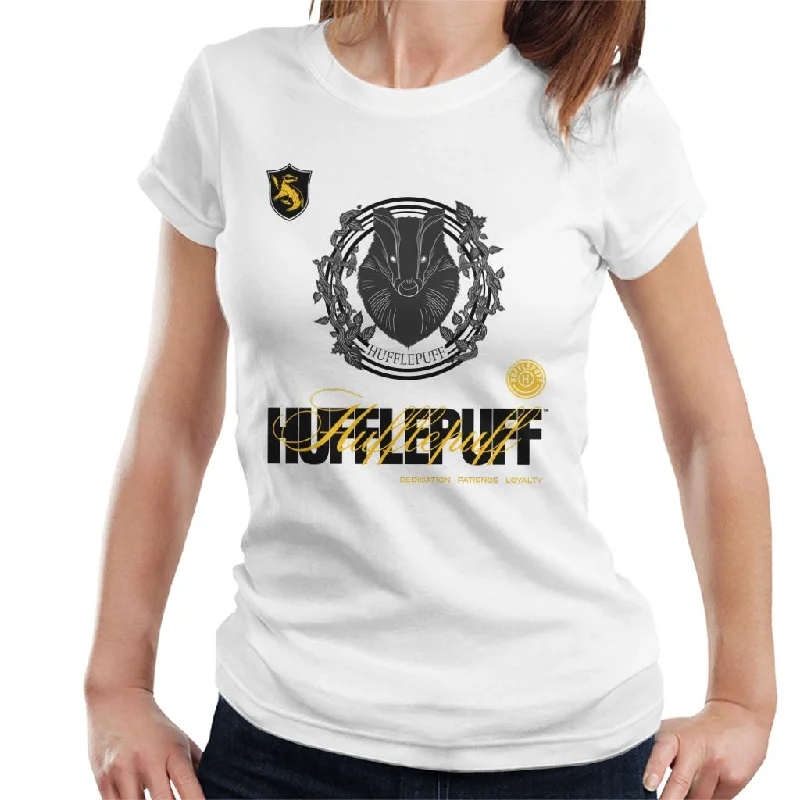 Harry Potter Hufflepuff Badger Crest Women's T-Shirt Notch Collar Peter Pan Collar Cowl Neck Harry Potter Hufflepuff Badger Crest Women's T-Shirt Notch Collar Peter Pan Collar Cowl Neck