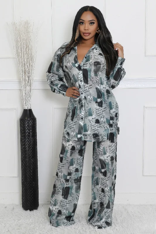 28156P - COLLAR NECK LS LONG SHIRTS&PANTS SET(4PCS) Handmade Hand-knitted Hand-woven