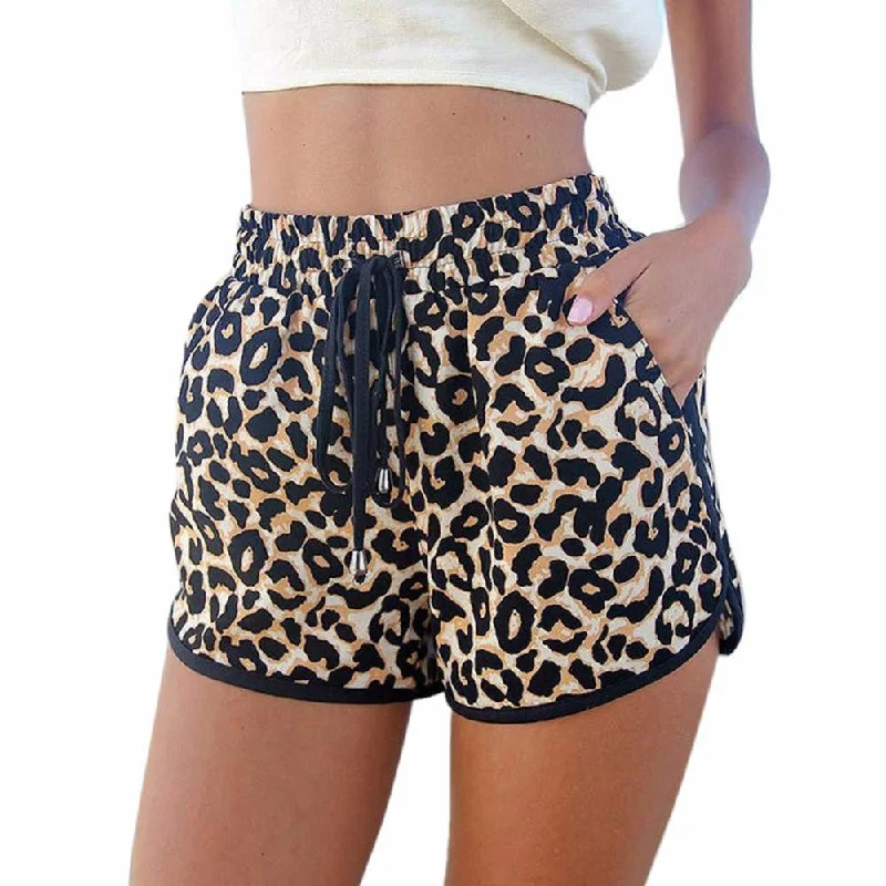 Women Shorts Pants Casual Leopard Printed Short Pants Shorts Trendy Wide-Leg Pants