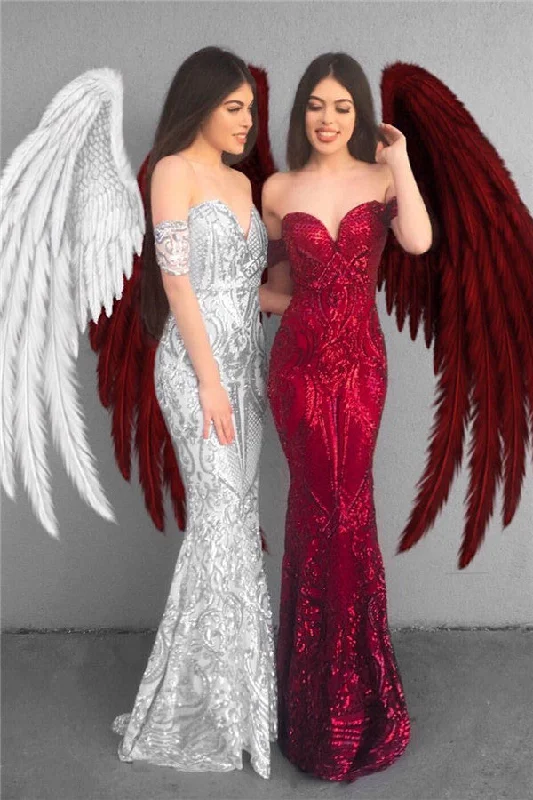 Off The Shoulder Sexy Sparkly Prom Dresses  | Mermaid Long Evening Gown
