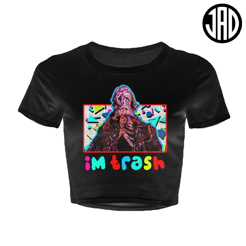 I'm Trash - Women's Crop Top Beaded Sequined Faux Fur