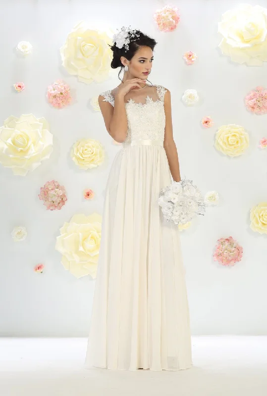 May Queen Bridal - MQ1428 Cap Sleeve Lace Dress Maxi Flowy Bohemian