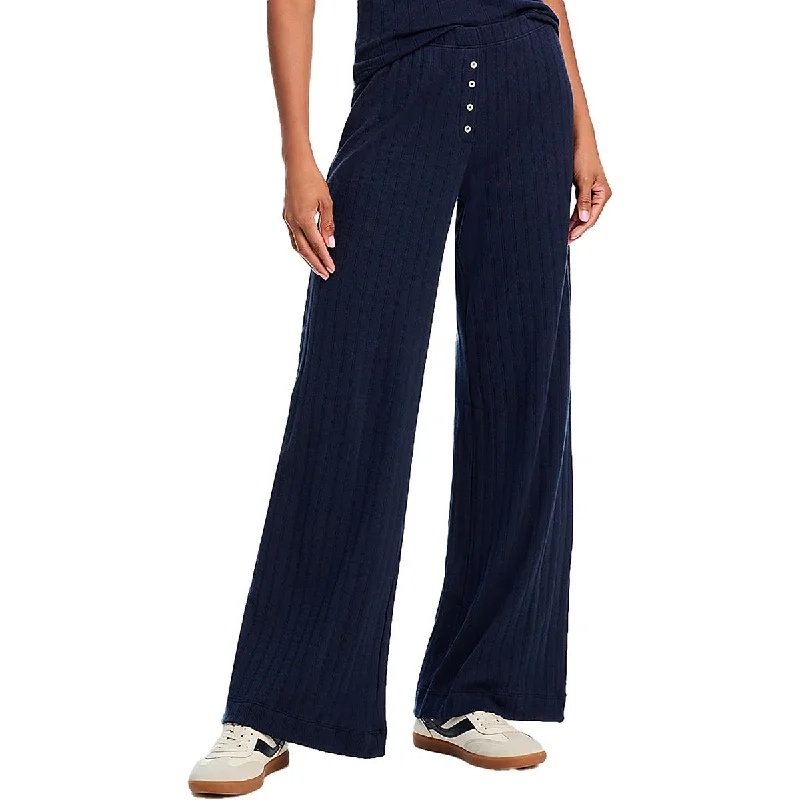 Womens Pointelle Boxer Wide Leg Pants Wide-Legged Palazzos