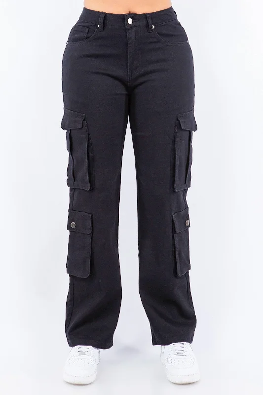 High Waist Multi Pockets Cargo Pants Elegant Palazzo Trousers