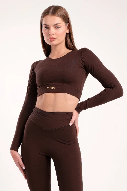 Long Sleeve Crop Top (40093) - Fit Freak Mesh Blend Leather Blend Suede Blend