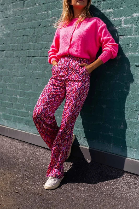 Pink Patterned Lupa Pants Elegant High-Waist Pants