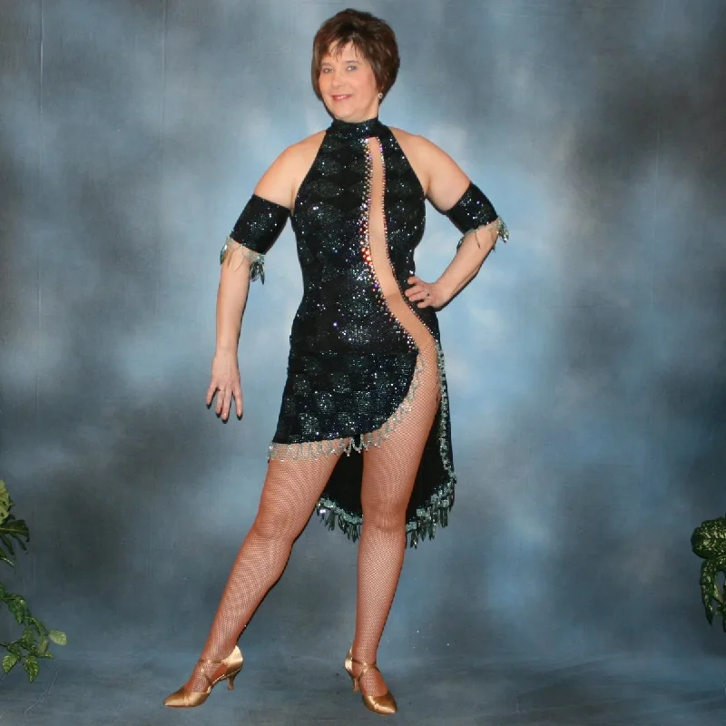 Black & Blue Latin-Rhythm Dress with Hand Beading on Sale-Harlequin Tunics Essential wardrobe Black & Blue Latin-Rhythm Dress with Hand Beading on Sale-Harlequin Tunics Essential wardrobe