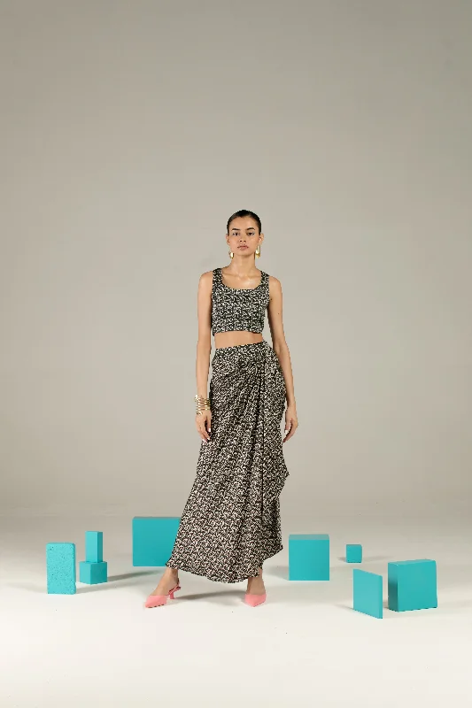 AZULIK DRAPED SKIRT & CROP TOP (SET OF 2) Hooded Caped Shawl Collar