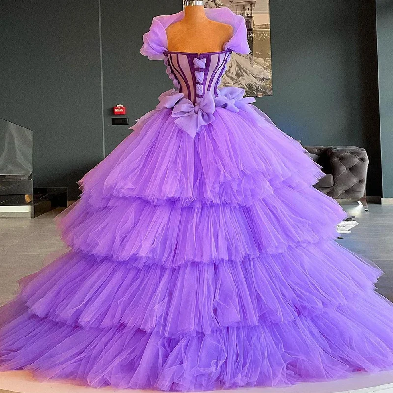 Cinessd Back To School Xijun Modern Purple Tiered Ruffles Prom Dresses Off The Shoulder Ruched Dubai Women Formal Party Dress With Bows Evening Gown Tunics Modern contemporary