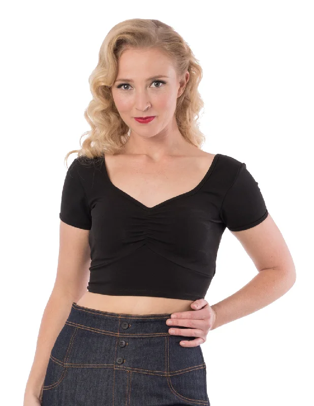 SALE Crop Top in Black and Floral Striped Floral Plaid