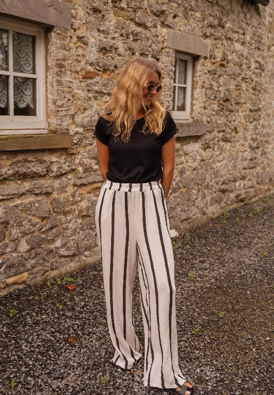 Ecru Striped Maho Pants Elegant Silk Pants