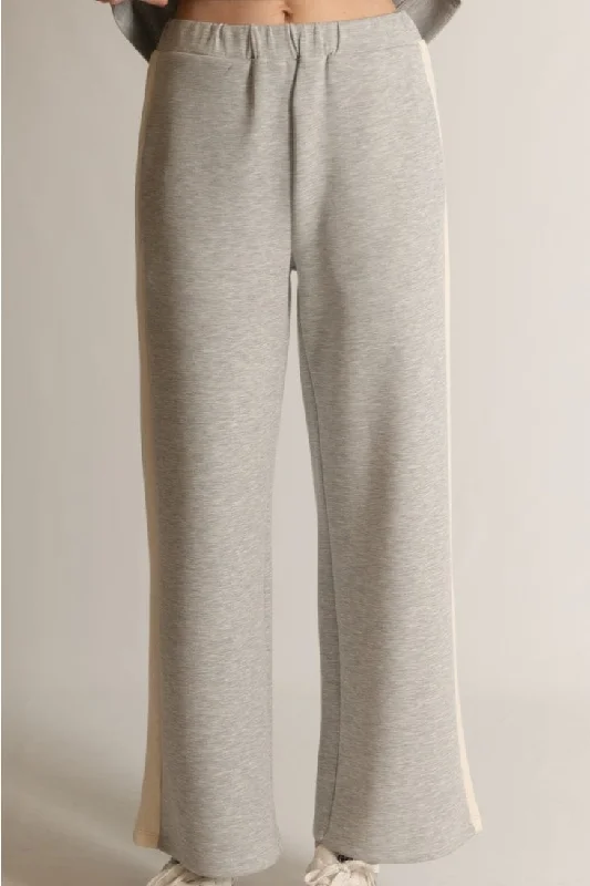 Before You Collection Butter Wide Leg Side Stripe Pants in Heather Grey Classic Straight-Leg Pants