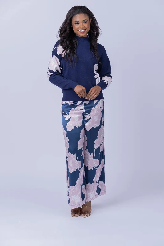 Christy Lynn Jade Pant in Midnight Blossom Elegant Wool Trousers