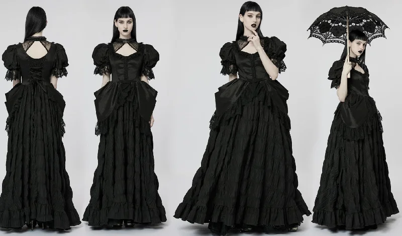 Goth Victorian Gorgeous Lace Evening Party Dress Bubble Sleeves Wedding Ball Gown Tunics Business professional
