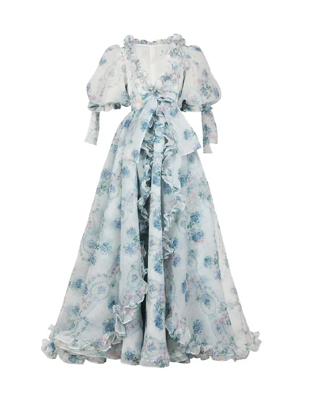 A-Line Prom Dresses Floral Dress Party Wear Asymmetrical Half Sleeve V Neck with Print Bow(s) A-Line Prom Dresses Floral Dress Party Wear Asymmetrical Half Sleeve V Neck with Print Bow(s)