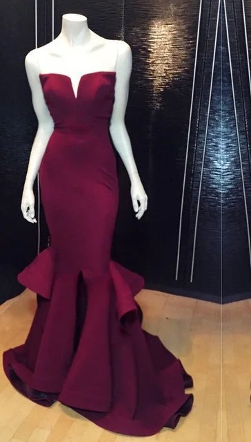Popular Burgundy Mermaid Long Evening Dress Sexy Simple Notched Slit Prom Gown CJ0397 Popular Burgundy Mermaid Long Evening Dress Sexy Simple Notched Slit Prom Gown CJ0397