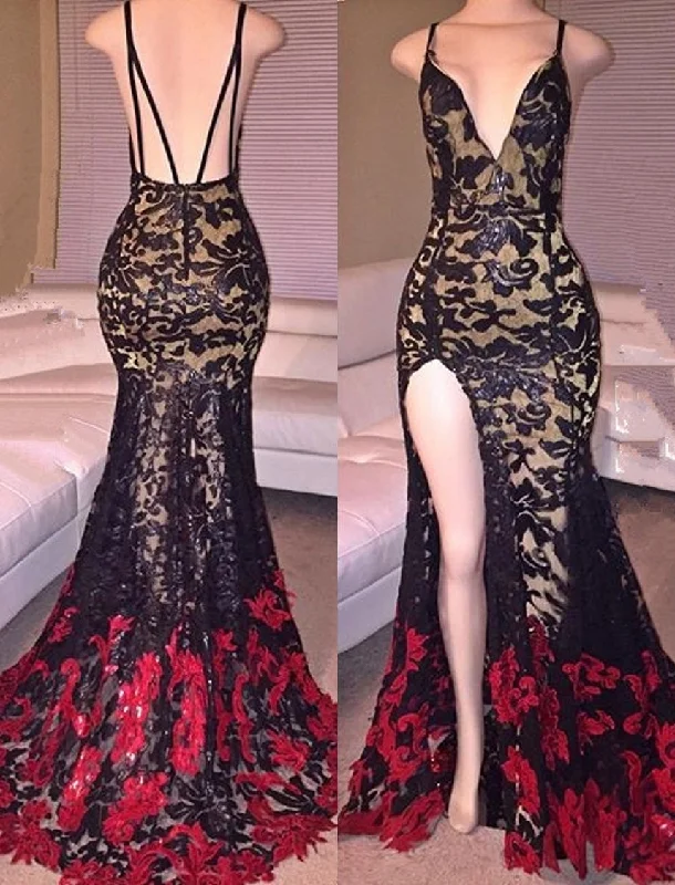 Sexy Mermaid V-Neck Lace Evening Gowns Latest Open Back Split Party Dresses MQ0 Tunics Sale discount Sexy Mermaid V-Neck Lace Evening Gowns Latest Open Back Split Party Dresses MQ0 Tunics Sale discount