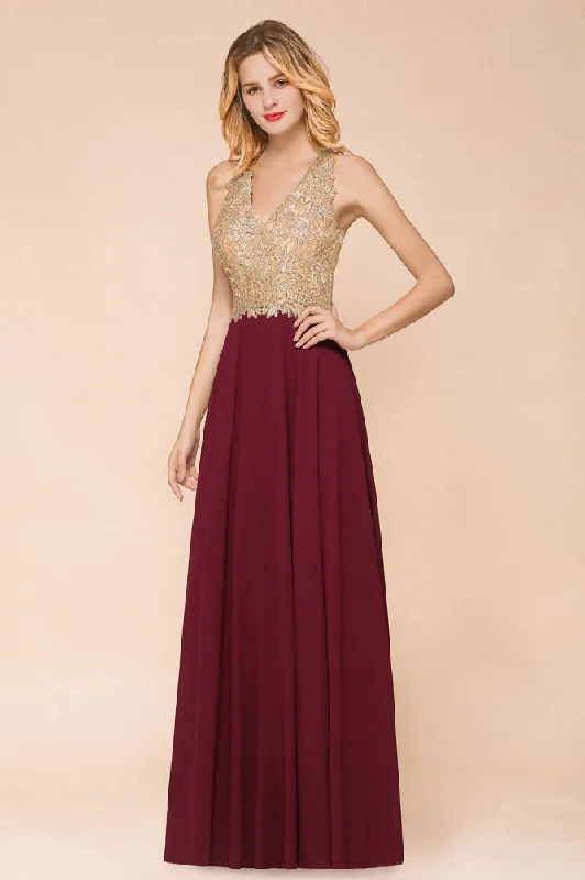 Fabulous Gold Appliques Party Dress Chiffon Lace Prom Long Ball Gown Tunics Lace romantic