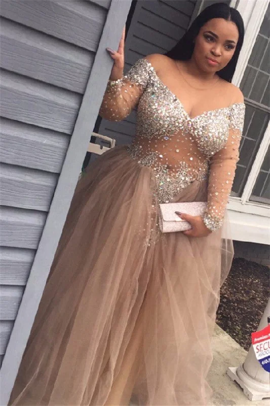 Elegant Crystal Long Sleeves Tulle Long Prom Party Gown Evening Party Dress BA5149 Tunics Review highly Elegant Crystal Long Sleeves Tulle Long Prom Party Gown Evening Party Dress BA5149 Tunics Review highly