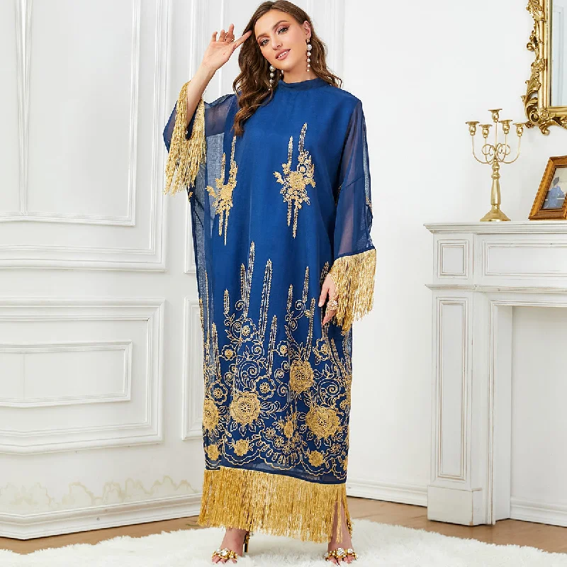 Women's Bat-sleeved Tassel-panelled Holiday Party Dress Tunics Recommended stylist