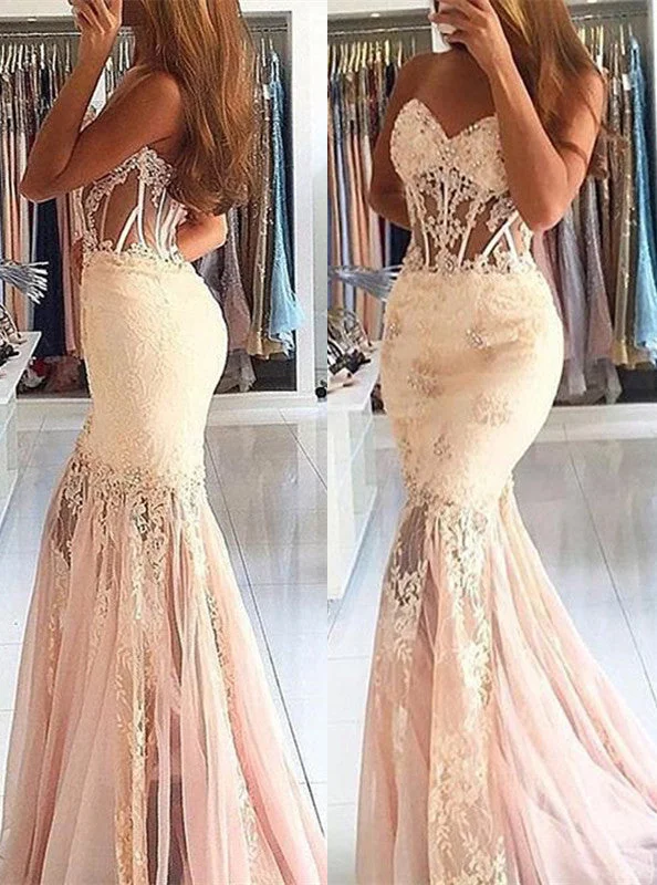 Appliques  Lace Long Evening Dress Mermaid Sweetheart Stunning Prom Dress BA7225