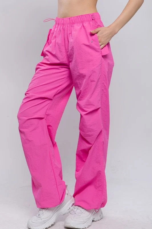 Women's Solid Nylon Parachute Pants Stylish Casual Pants