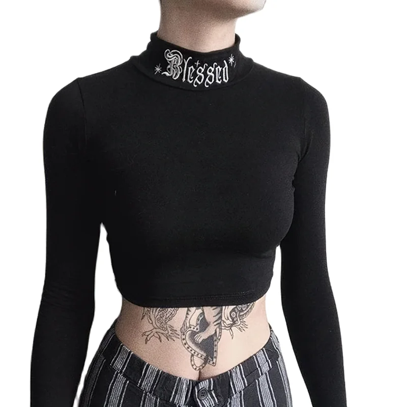 Elegant Women's Crop Top / Gothic Style Black Top / Aesthetic Female Long Sleeve Crop Top Chenille Fabric Brocade Fabric Lace Fabric Elegant Women's Crop Top / Gothic Style Black Top / Aesthetic Female Long Sleeve Crop Top Chenille Fabric Brocade Fabric Lace Fabric