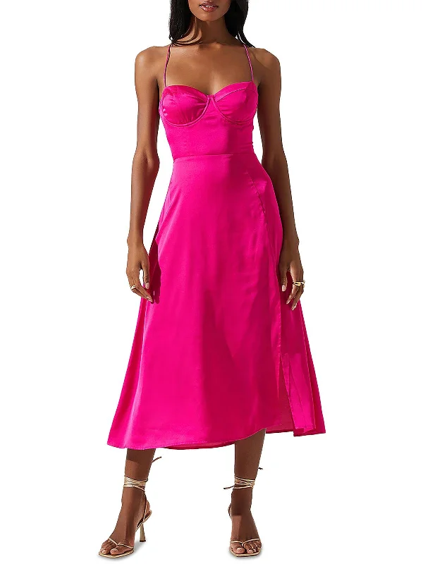 Womens Semi-Formal Midi Cocktail And Party Dress Square Neckline Feminine