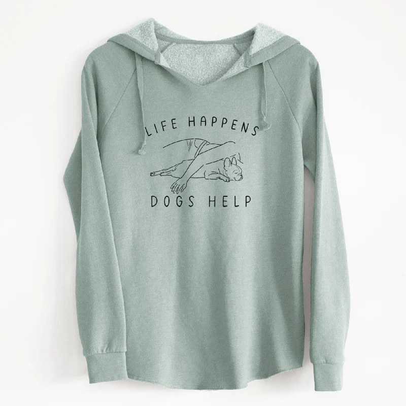 Life Happens Dogs Help - French Bulldog - Cali Wave Hooded Sweatshirt Hoodie with Drawcord Adjustable Secure Life Happens Dogs Help - French Bulldog - Cali Wave Hooded Sweatshirt Hoodie with Drawcord Adjustable Secure
