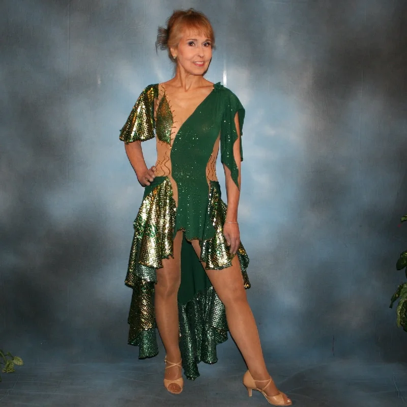 Emerald Green Latin-Rhythm Dress with Gold Accents-Janina Tunics stripes playful