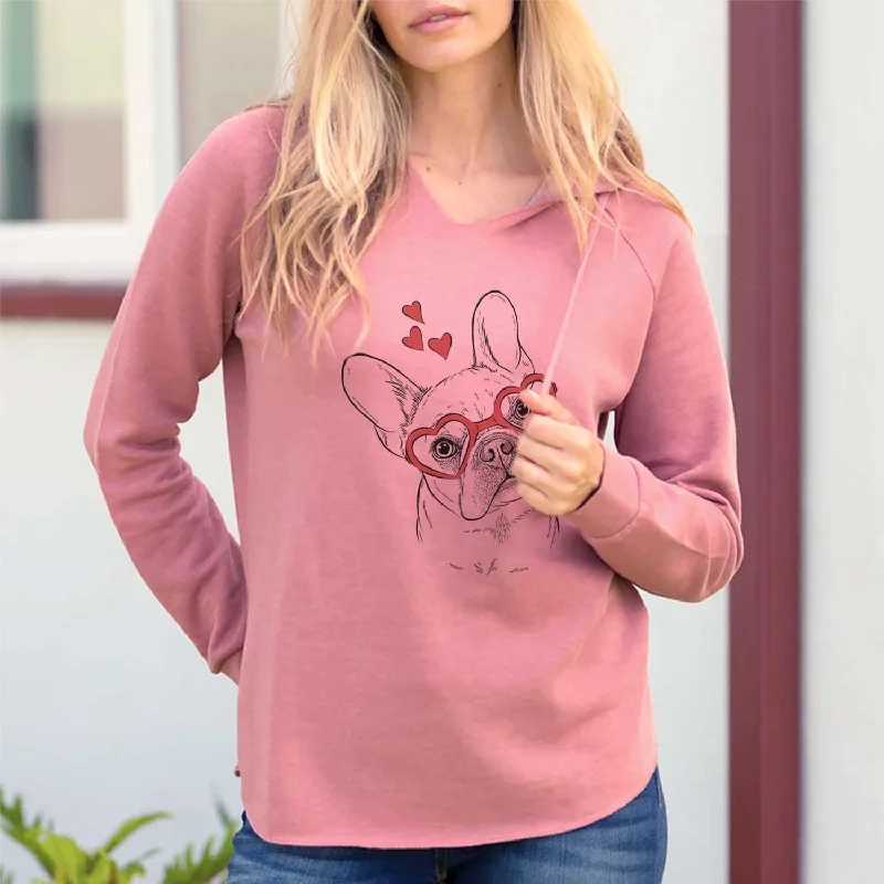 Valentine Loki the French Bulldog - Cali Wave Hooded Sweatshirt Hoodie with Hem Raw Edge Edgy Unfinished Valentine Loki the French Bulldog - Cali Wave Hooded Sweatshirt Hoodie with Hem Raw Edge Edgy Unfinished