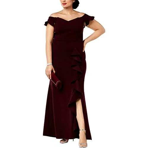Betsy & Adam Womens Red Ruffled Formal Evening Dress Gown Plus 18W