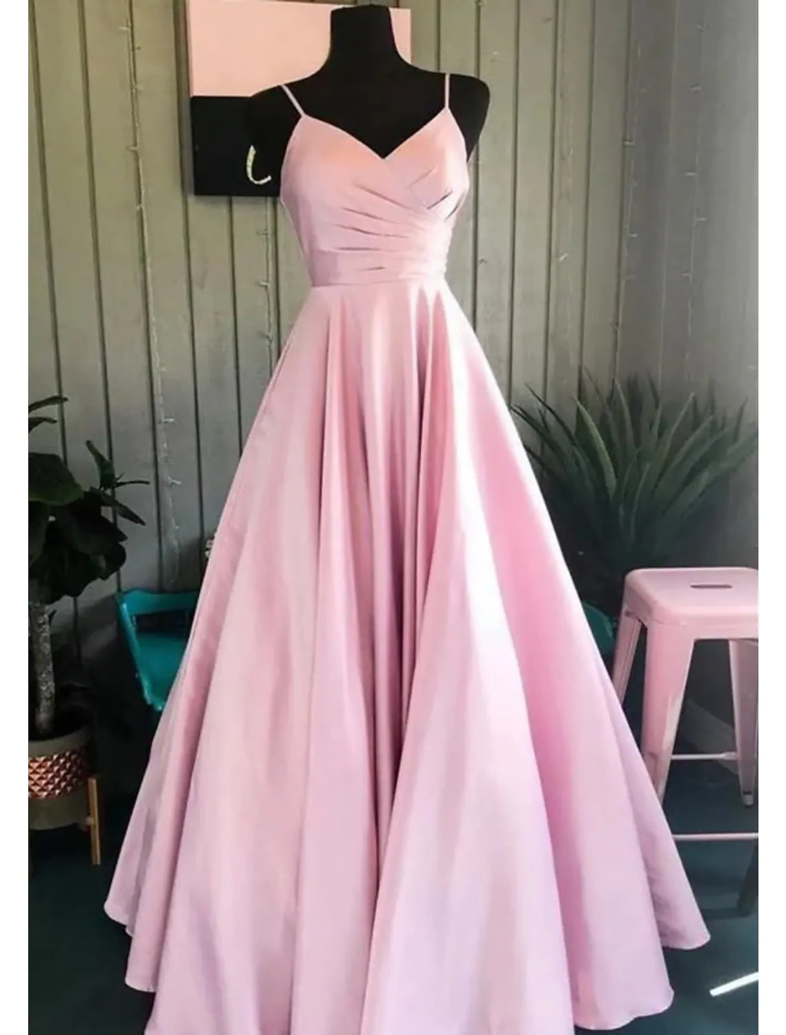 A-Line Prom Dresses Formal Floor Length Sleeveless V Neck Stretch Satin Backless Pleats A-Line Prom Dresses Formal Floor Length Sleeveless V Neck Stretch Satin Backless Pleats