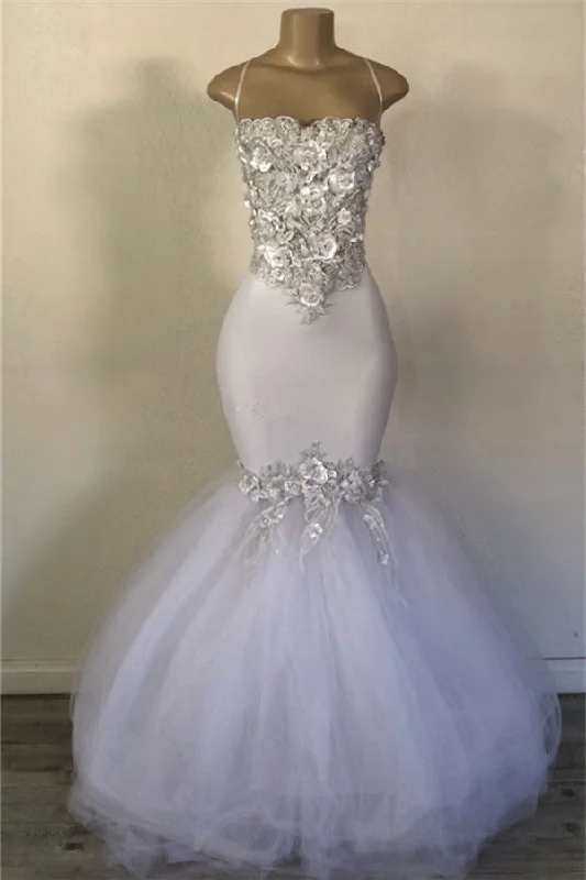 Sexy Mermaid Spaghetti-Straps Prom Dresses |  Applique Evening Dresses BC1300