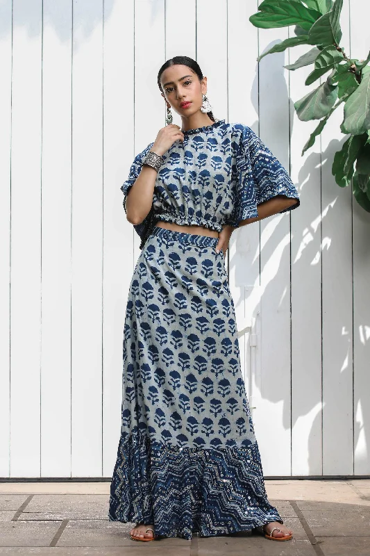 INDIGO CROP TOP & SKIRT (SET OF 2) Cashmere Blend Cotton Blend Poly Blend