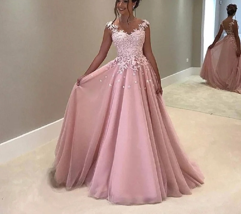 Cinessd  Pink Lace  Prom Dress Appliques Top High Waist Tulle Satin Evening Party Dress Sweetheart Floral Strap Vestidos De Fiesta Tunics Prom sequined