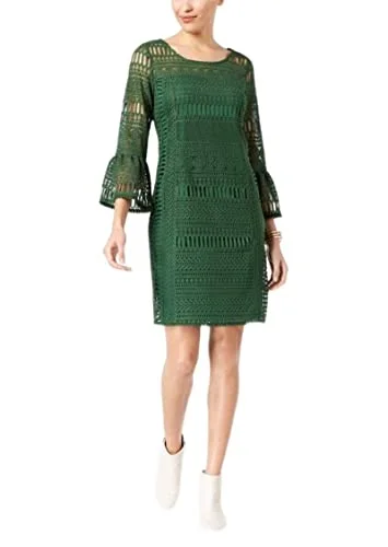 Alfani Crochet Illusion Dress Melon Rind 4 Dark Green