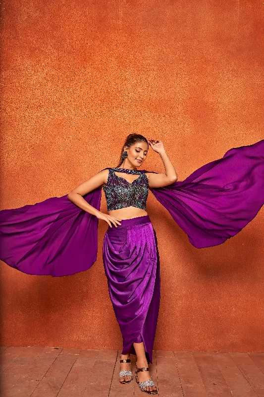 Women's Elegant Purple Geometric Print Crop Top Dhoti Skirt Dupatta Co-Ord Set - Curvy Lane Crop Top Seamless Stretchy Women's Elegant Purple Geometric Print Crop Top Dhoti Skirt Dupatta Co-Ord Set - Curvy Lane Crop Top Seamless Stretchy