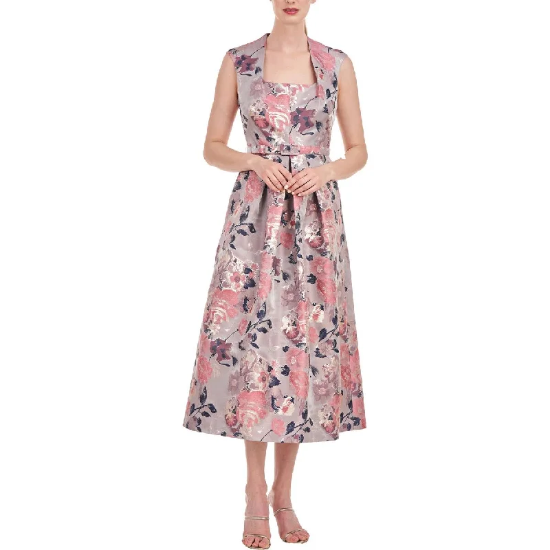 Womens Metallic Midi Cocktail And Party Dress Boatneck Modish Everyday