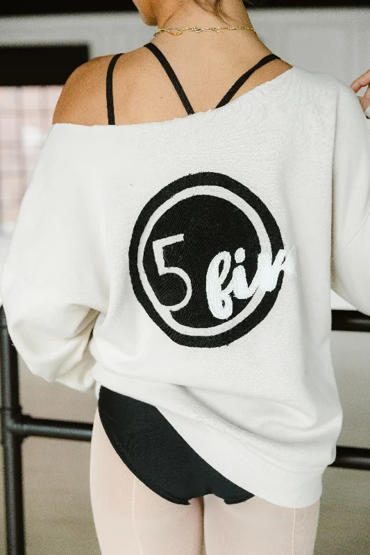 Custom Five Logo Off The Shoulder Sweatshirt Hoodie with Rhinestones Sparkly Elegant Custom Five Logo Off The Shoulder Sweatshirt Hoodie with Rhinestones Sparkly Elegant