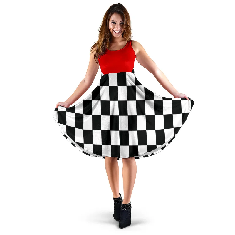 Racing Checkered Flag Dress Mixed Red