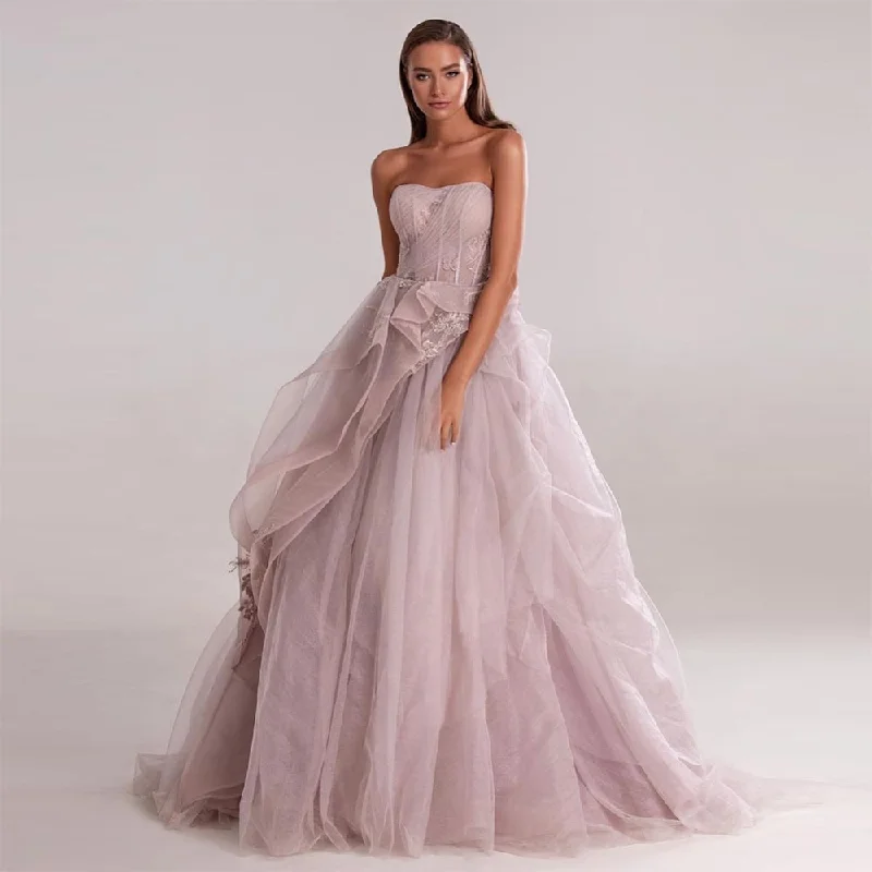 Cinessd Back to school outfit Elegant Tiered Ruffled Prom Dresses Lace Appliques Strapless Long Evening Gown Wedding Party Dress 2022 Bodycon Fitted Nightout