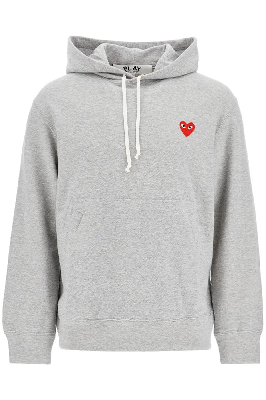 unisex light grey cotton hoodie with red heart AX T170 051 GRAY Hoodie with Distressed Vintage Worn unisex light grey cotton hoodie with red heart AX T170 051 GRAY Hoodie with Distressed Vintage Worn