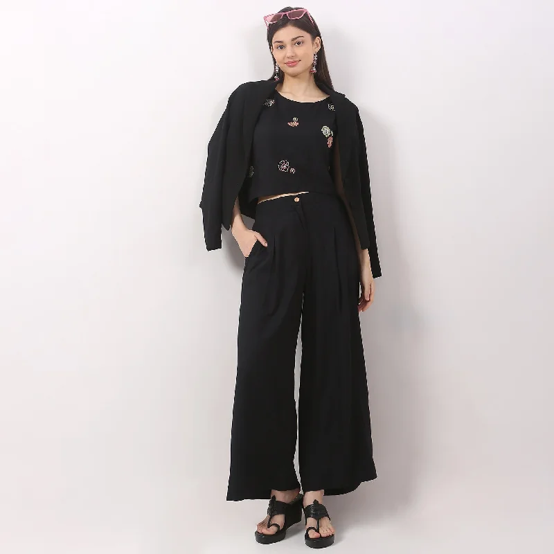 Flare Fit Solid Crop Top with Pant Set Plaid Crop Top Polka Dot Checkered