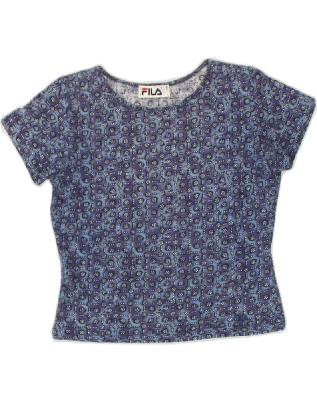 FILA Womens Crop Top IT 44 Medium Blue Floral Elasticated Padded Insulated