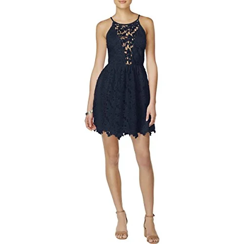 Bar III Womens Illusion Fit & Flare Cocktail Dress Navy M