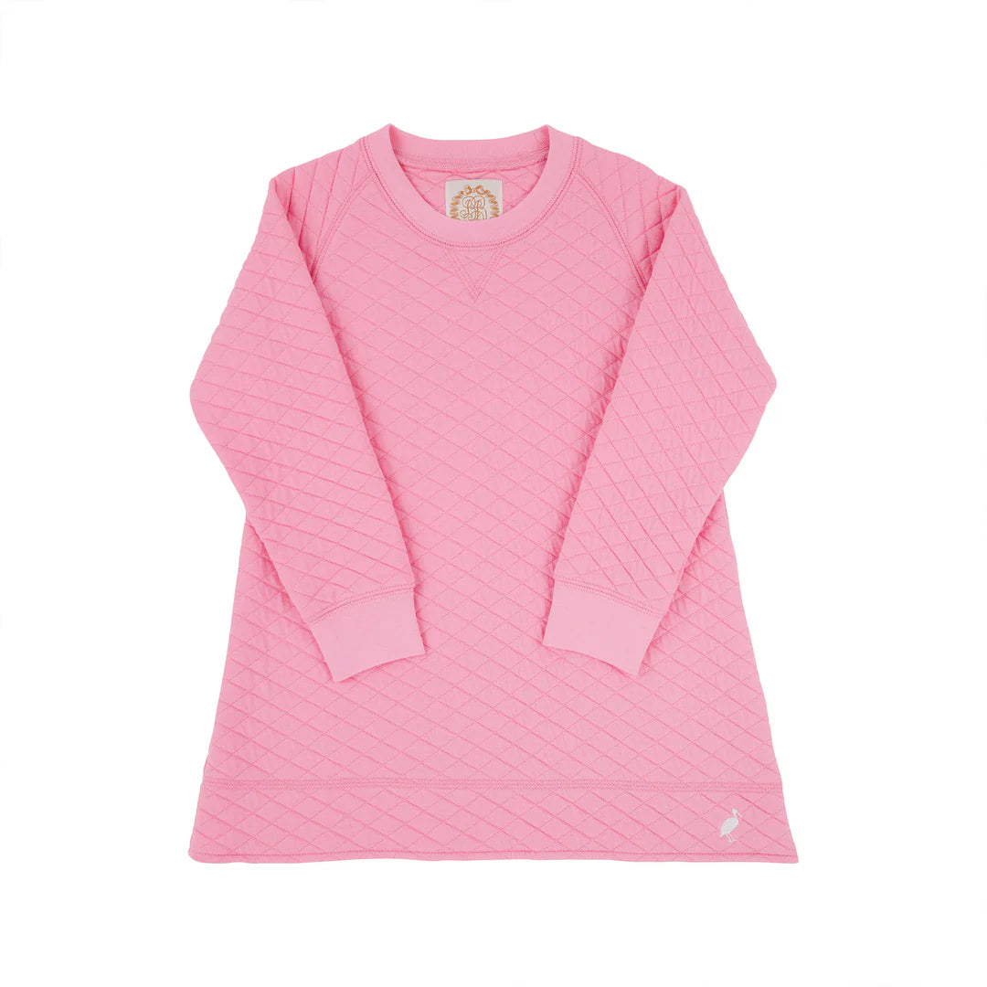 Cassidy Comfy Crewneck Dress Quilted | Hamptons Hot Pink /Worth Avenue White